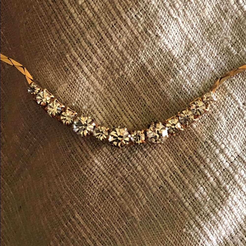 Sparkling Gold Tone Crystal V-Curve Necklace